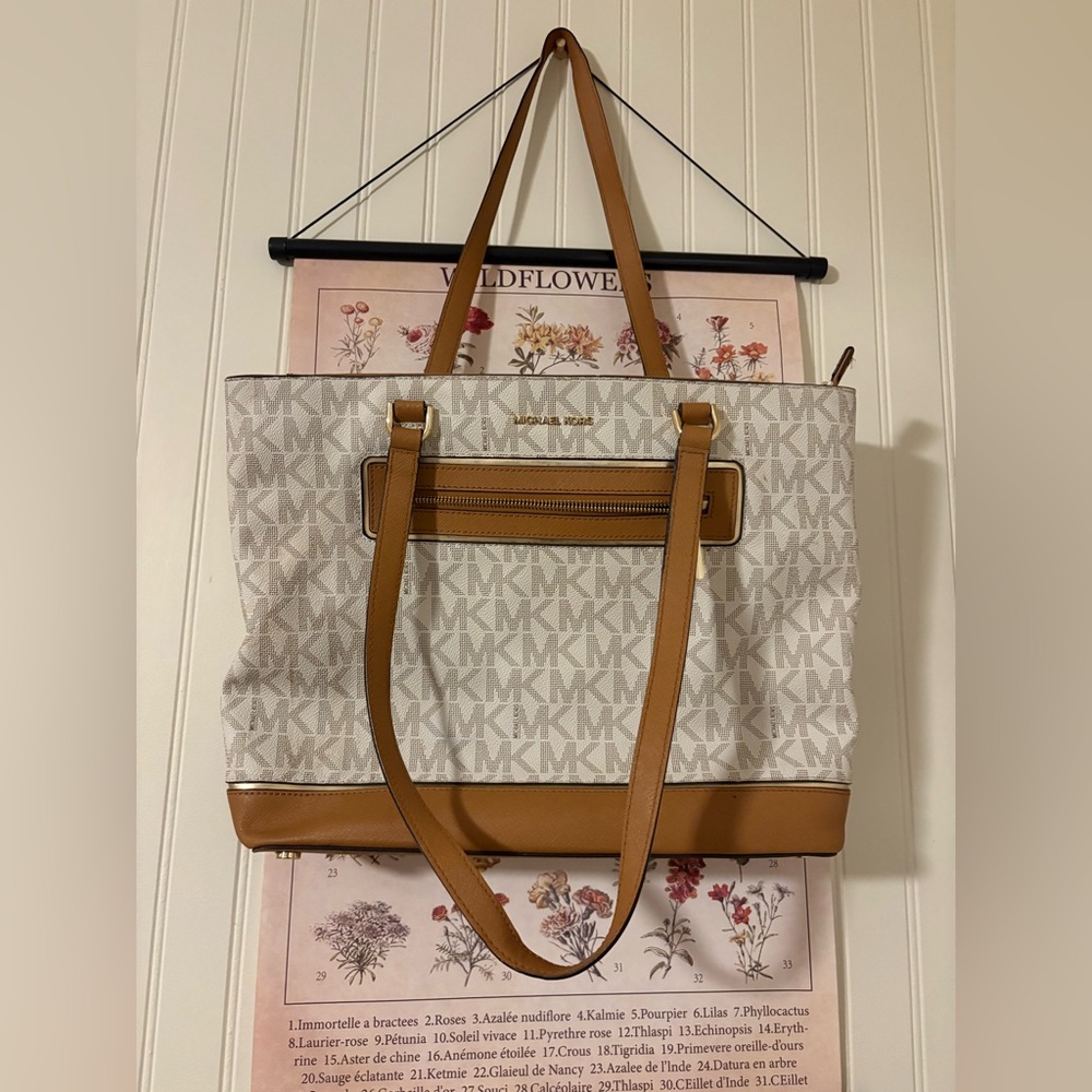 Michael Kors Monogram White and Brown Tote